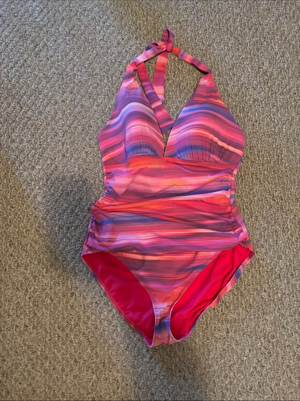 Ralph Lauren Pink & Purple One-Piece Halter Swimsuit Size 12